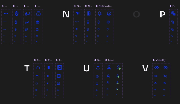 Extrait des icônes TF1+ dans le Design System